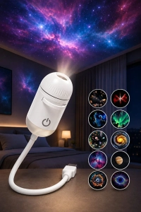 USB Galaksi Projektör LED Gece Lambası 360° Ayarlanabilir 10 Filmli 2’si 1 Arada Ambiyans Işık